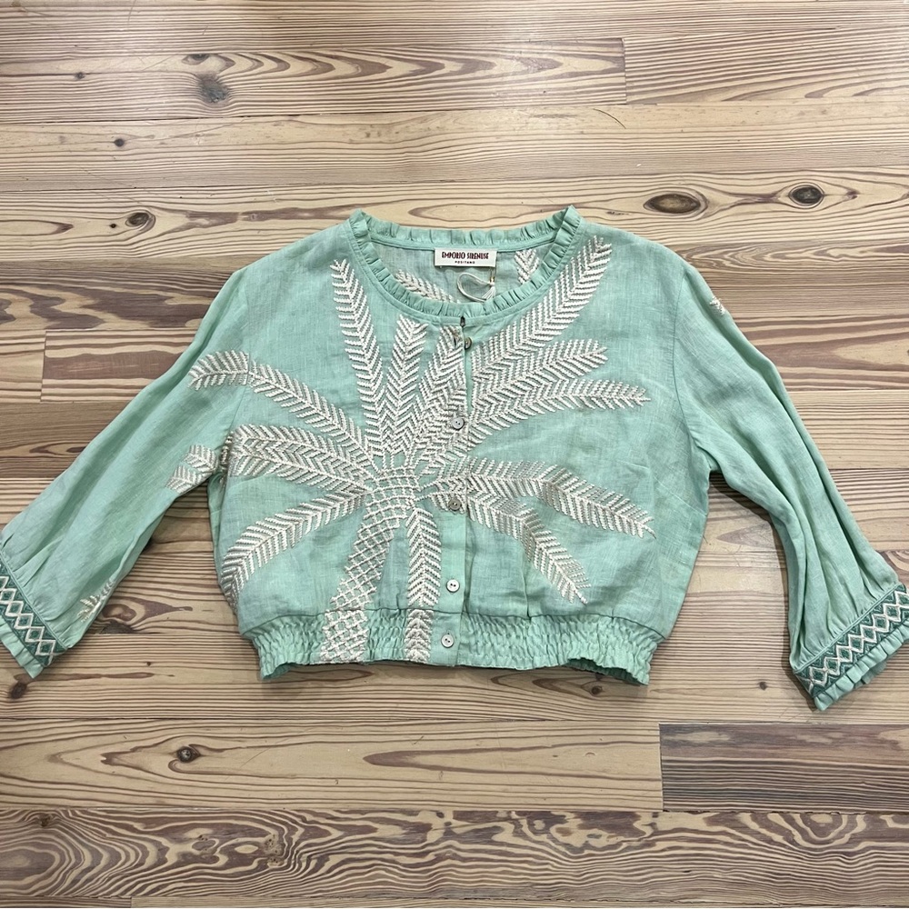 Emprio Sirenuse Monika Palm Set (Skirt+Top) in Biscay Green 100% Linen - Picture 4 of 13